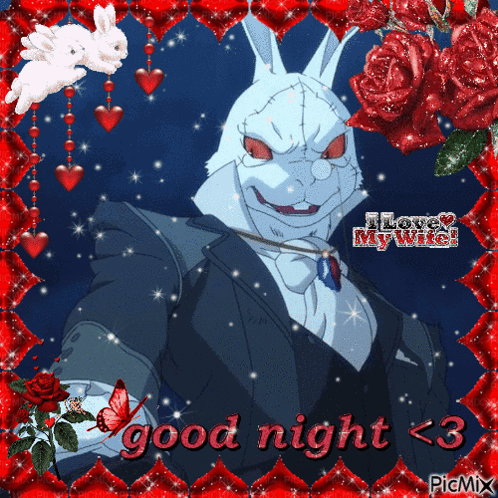 a picture of a rabbit with the words good night < 3 on it