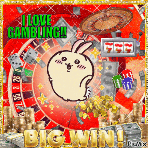 A Picture Of A Rabbit With The Words I Love Gambling On It GIF