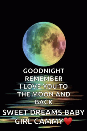 A Picture Of A Rainbow Moon With The Words " Goodnight Remember I Love You To The Moon And Back " GIF