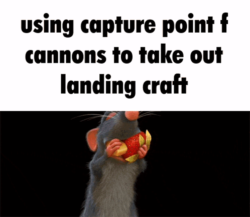A Picture Of A Rat Eating A Piece Of Fruit With The Words Using Capture Point F Cannons To Take Out Landing Craft GIF
