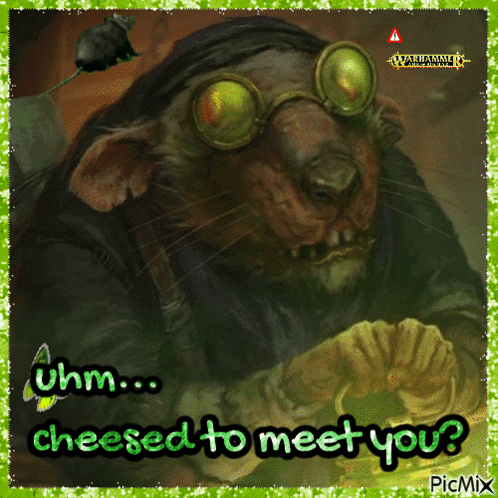 A Picture Of A Rat With Goggles And The Words " Cheesed To Meet You " On It GIF