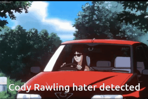 A Picture Of A Red Car With The Words Cody Rawling Hater Detected GIF