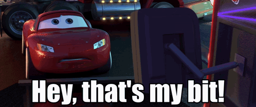A Picture Of A Red Car With The Words Hey That 'S My Bit On It GIF