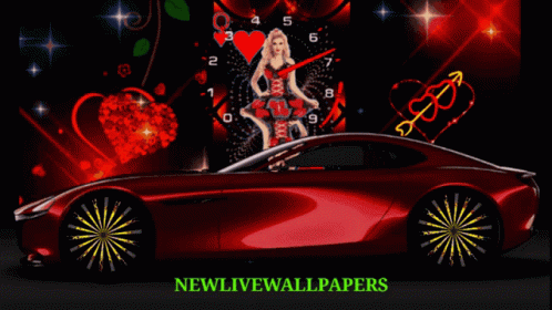A Picture Of A Red Car With The Words Newlivewallpapers On The Bottom GIF