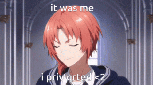 A Picture Of A Red Haired Anime Character With The Caption " It Was Me I Privated < 2 " GIF