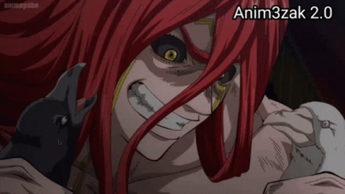 A Picture Of A Red Haired Anime Character With The Words Anim3zak 2.0 Below It GIF