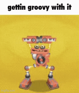 A Picture Of A Robot That Says Gettin Groovy With It On It GIF