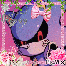 A Picture Of A Robot With A Pink Bow And The Words Good Morning On It GIF