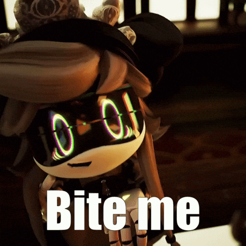A Picture Of A Robot With The Words Bite Me Written On It GIF