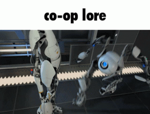 A Picture Of A Robot With The Words Co-Op Lore On The Bottom GIF