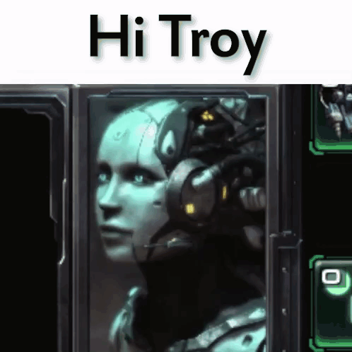 A Picture Of A Robot With The Words Hi Troy Written Above It GIF