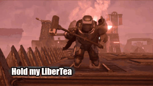 A Picture Of A Robot With The Words Hold My Libertea On It GIF
