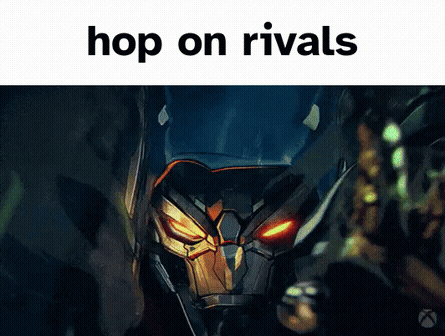 A Picture Of A Robot With The Words Hop On Rivals On The Bottom GIF
