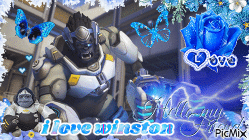 A Picture Of A Robot With The Words " I Love Winston " On It GIF