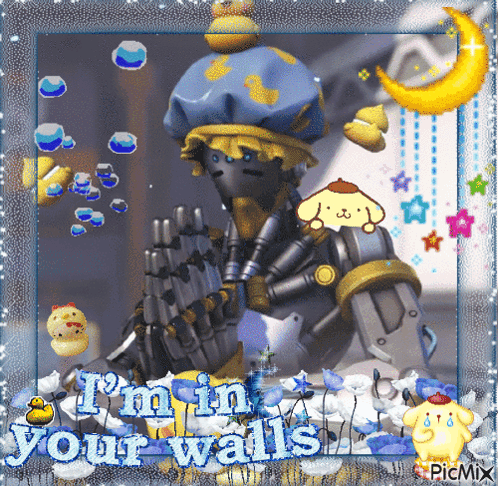 A Picture Of A Robot With The Words I 'M In Your Walls On It GIF