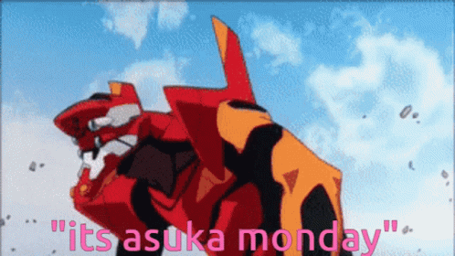 A Picture Of A Robot With The Words " It 'S Asuka Monday " Below It GIF