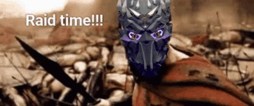 A Picture Of A Robot With The Words Raid Time Written Above It GIF