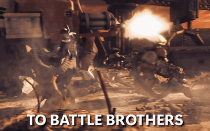 A Picture Of A Robot With The Words To Battle Brothers GIF