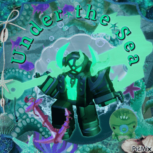 A Picture Of A Robot With The Words Under The Sea On It GIF