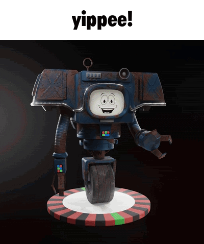 A Picture Of A Robot With The Words Yippee On The Bottom GIF