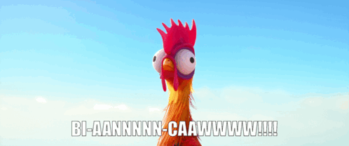 A Picture Of A Rooster With The Words Bi-Aannnn-Caawwwww !!! Below It GIF