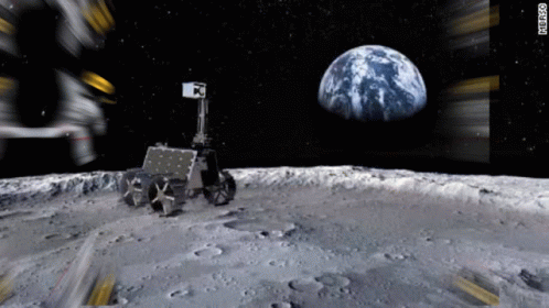A Picture Of A Rover On The Moon With The Earth In The Background GIF