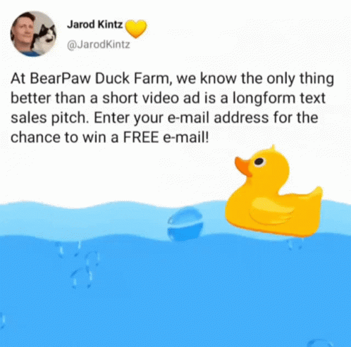 A Picture Of A Rubber Duck In The Water With A Tweet From Jarod Kitz GIF
