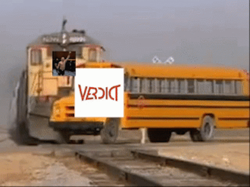 A Picture Of A School Bus And A Train With A Sticker That Says Vbdic On It GIF