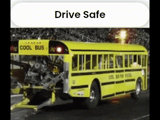 A Picture Of A School Bus That Says Drive Safe GIF