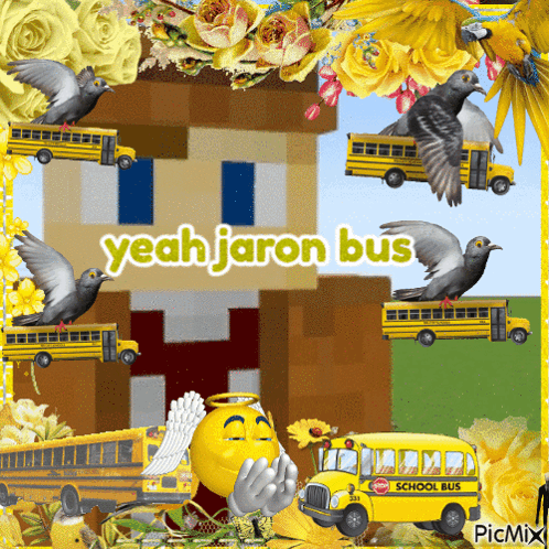 A Picture Of A School Bus With The Words Yeah Jaron Bus On It GIF