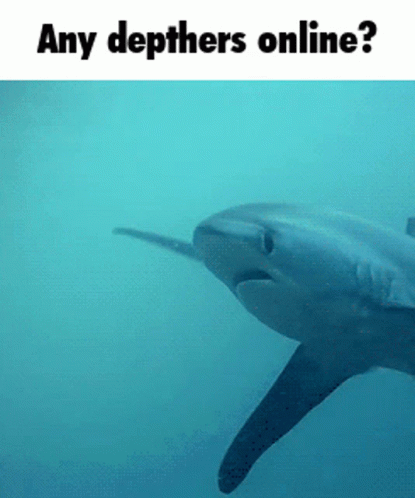 A Picture Of A Shark In The Ocean With The Words Any Depthers Online GIF