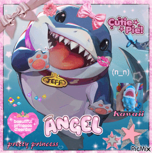 A Picture Of A Shark With The Name Jeff On Its Collar GIF