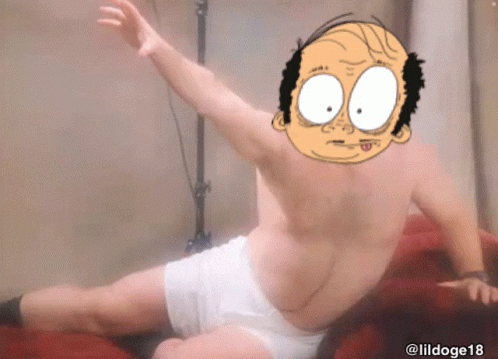 A Picture Of A Shirtless Man With A Cartoon Face On His Face And The Number 18 On The Bottom GIF