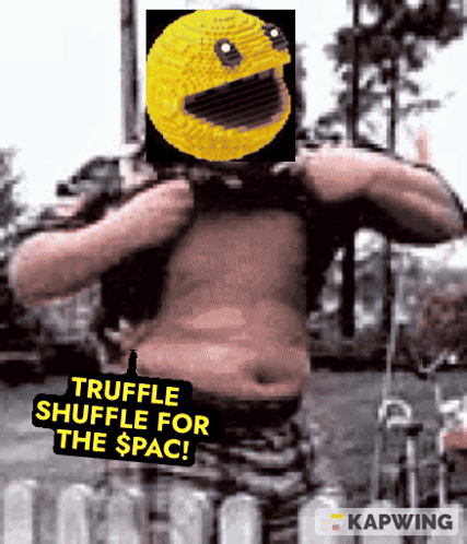 A Picture Of A Shirtless Man With A Pac Man On His Head GIF