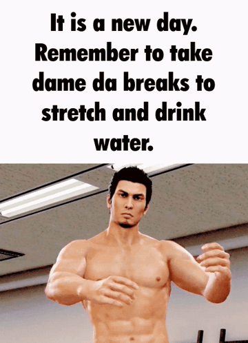 A Picture Of A Shirtless Man With The Words " It Is A New Day " GIF