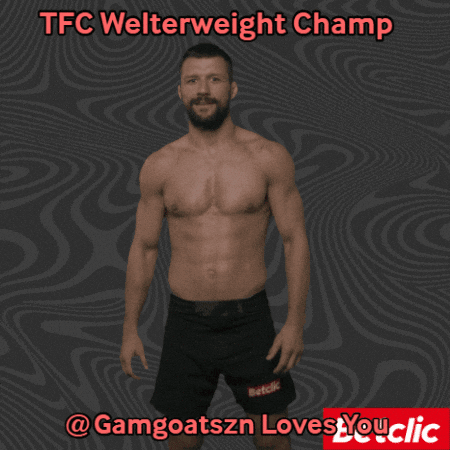 A Picture Of A Shirtless Man With The Words " Tfc Welterweight Champ " Above Him GIF