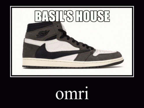 A Picture Of A Shoe That Says Basil 'S House Omri On It GIF