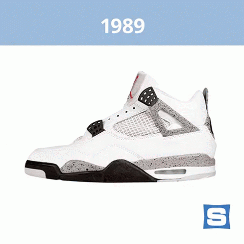 A Picture Of A Shoe With The Year 1989 On The Top GIF