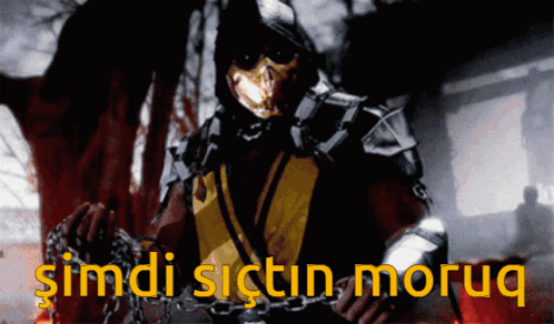 A Picture Of A Skeleton Holding Chains With The Words Şimdi Sictin Moruq GIF