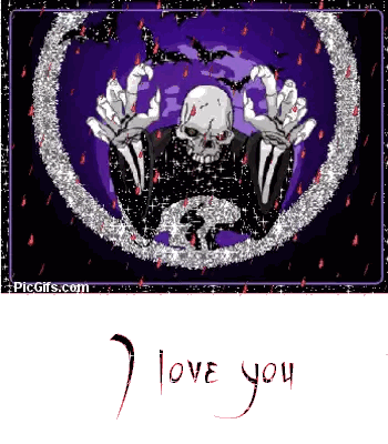 a picture of a skeleton with the words " i love you " on the bottom