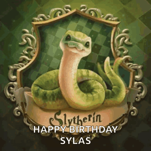 A Picture Of A Slytherin Snake With The Words Happy Birthday Sylas GIF