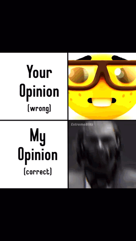 A Picture Of A Smiley Face With Glasses And The Words Your Opinion Wrong And My Opinion Correct GIF