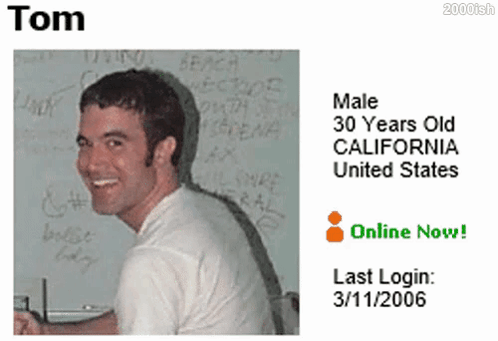 A Picture Of A Smiling Man With The Name Tom On Top GIF