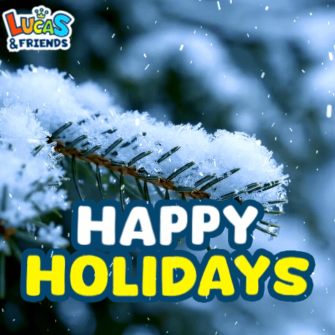 A Picture Of A Snowy Tree Branch With The Words Happy Holidays GIF