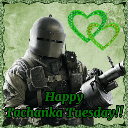 A Picture Of A Soldier Holding A Gun With The Words Happy Tachanga Tuesday GIF