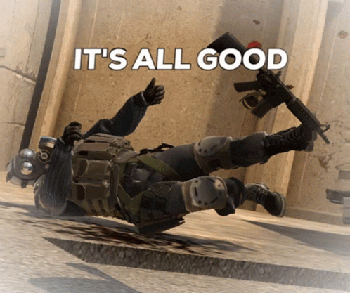 A Picture Of A Soldier Laying On The Ground With The Words It 'S All Good Above Him GIF