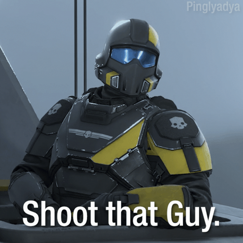 A Picture Of A Soldier With The Words Shoot That Guy On The Bottom GIF