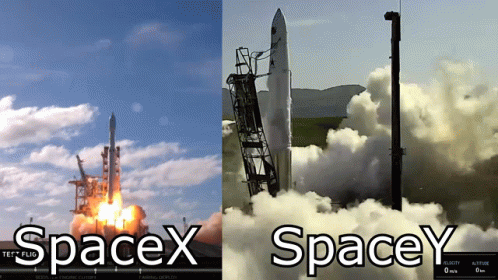A Picture Of A Spacex Rocket Being Launched Next To A Picture Of A Spacey Rocket GIF