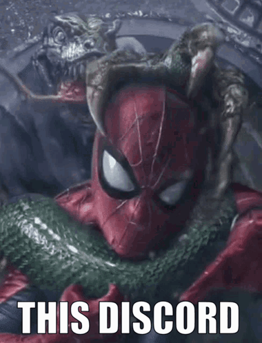 A Picture Of A Spider Man With The Words This Discord Written Below Him GIF