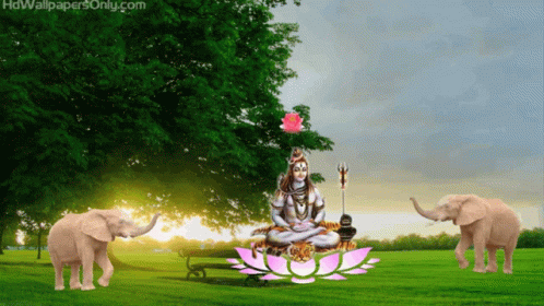 A Picture Of A Statue Of Shiva And Two Elephants GIF